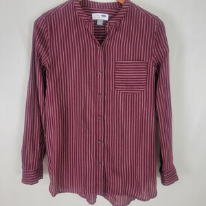 Old Navy Shirt Mens Small Red Striped Classic Long Sleeve Button‎ Up Cotton